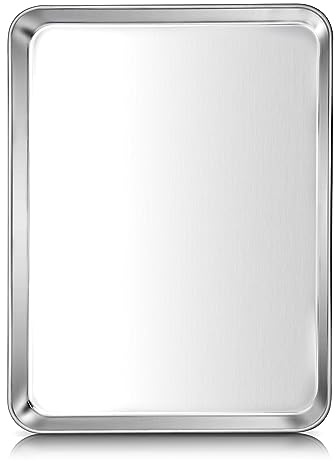 Herogo Plaque de cuisson rectangulaire en acier inoxydable, 31,5 x 24,5 x 2,5 cm, pour four à rôtir, sains et non toxiques, polis miroir, passe au lave-vaisselle