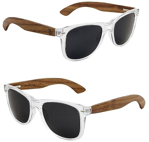 Holzwurm Sonnenbrille mit Holzbügeln aus Walnuss für Damen & Herren/Polarisierende Brillengläser mit UV400-Schutz/mit Brillenetui aus echtem Bambus