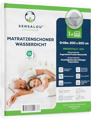 Sensalou Matratzenschoner wasserdicht 200x200 cm – Matratzenschutz Auflage für Doppelbett & Boxspringbett - Höhe bis 30 cm – Nässeschutz Bett-Laken Allergiker, waschbar