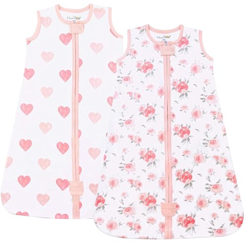Organic Cotton Baby Sleeping Bag 1.0 TOG Wearable Blanket Sleep Sack 2-Pack