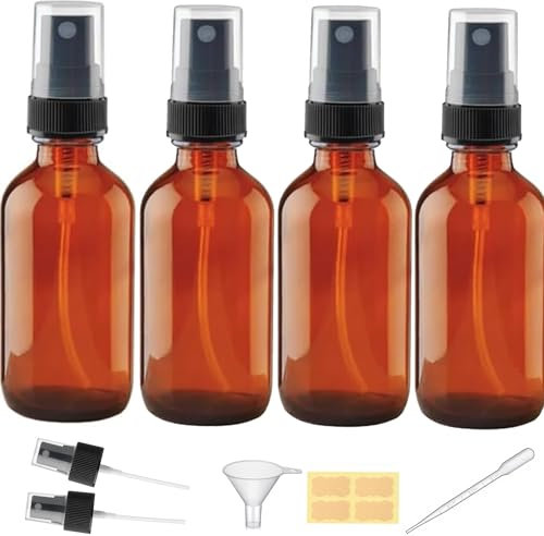 LANBEAUTIFY 4 oz Amber Glass Spray Bottles, 4Pack