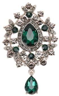 Broche vintage de lágrima verde esmeralda con diamantes de imitación y flores, delicado broche de gota con borlas de cristal brillante clásico y hermoso, joyería diaria