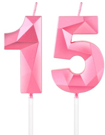 mciskin Pink 15th Birthday Candles, 3D Number 15 Candles for Cake, Girls Boys 15th Birthday Decorations,Pearl Pink Candle Cake Topper Decorations for Birthday Party Weddings Anniversary Supplies