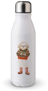 MAXIKIWI - Single Wall Water Drinking Bottle with Screw Cap, Non Insulated Lightweight Aluminium, BPA Free, Leak-Proof - Vintage Christmas Dog - 500ml