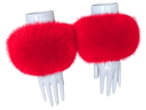 Asudaro fuskpäls manschetter pulsvärmare damer manschetter fuskpäls armvärmare fuskpäls armband höst vinter manschetter varmare handledsband ring fluffig pälsvärmare handledsvärmare, röd, One size