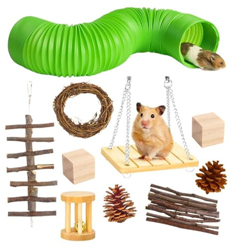 Guinea-Zähne-Spielzeug, Hamster-Spielzeug-Set - Kleintiertunnel - Hamsterstäbchen aus zum Verstecken, Hasen-Kauspielzeug für Zähne, natürliches Kaninchenspielzeug für Kleintiere