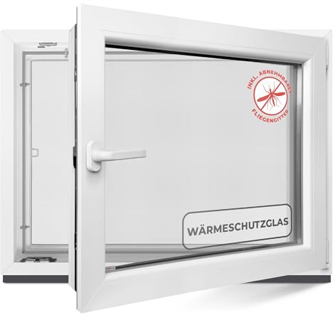 Finestra per cantina, 60 x 70 cm, 2 vetri – Finestre in plastica 60 mm profilo – DIN destro – larghezza x altezza: 600 x 700 mm perfetto per finestre casette da giardino, finestre del garage e cantina