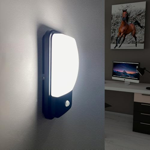 Aplique Exterior con Sensor de Movimiento, 20W, Negro, IP65 Impermeable, Lampara de Pared, Detector de Presencia PIR, Luz Seleccionable 3000K 4000K o 6000K