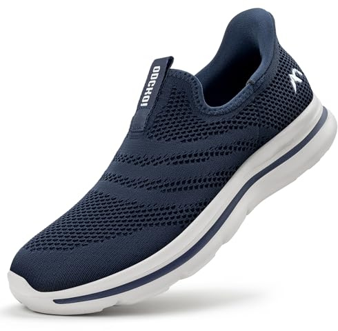 ODCKOI Baskets Slip-on Homme Respirantes - Légères et Confortables pour Ville, Randonnée, Course à Pied - Chaussures de Sport sans Lacets en Mesh Minimalistes-1044 Bleu foncé-45EU