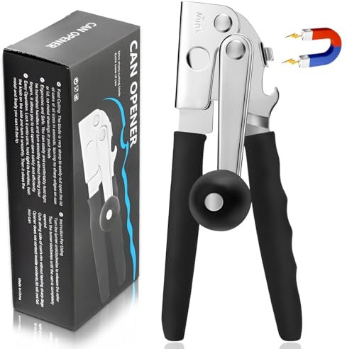 Apriscatole professionale in acciaio inox con impugnatura comoda, funzionamento manuale, bordo liscio, per anziani e cucina (nero)