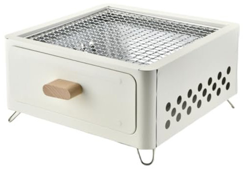 Barbacoa Carbon con CajóN ExtraíBle, Parrilla Barbacoa PortáTil Cuadrada de Sobremesa, Barbacoas de Carbon Ideal Para Camping, JardíN, Picnic y Playa(White)
