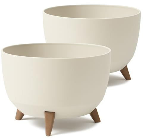 Tymar Vaso per rinvaso grande con piedistalli, sottovaso per esterni, vaso grande per fiori, ciotola per fontana solare, vaso rotondo da terrazzo_Roma ((2pack) Beige; ø 40 cm)
