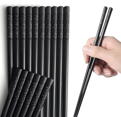 ZXfad 8 Paia di Bacchette in Fibra di Vetro, Bacchette per Sushi, Lavabili in Lavatrice, 24 cm, Bacchette in Stile Giapponese, Antiscivolo, Bacchette in Lega Nera, Riutilizzabili