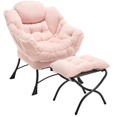 vutizal Fauteuil avec tabouret - Fauteuil à oreilles, avec repose-pieds et poche latérale - XXL - Fauteuil de relaxation pour salon et chambre à coucher - Fauteuil rembourré confortable avec