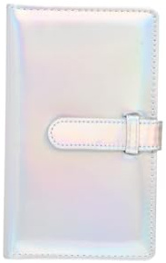 96 Pockets Mini Photo Album, Small 3x2 Inches Instant Photo Book with PU Holographic Leather Cover, Portable Card Holder for Mini Camera Pictures & Collectibles, Silver