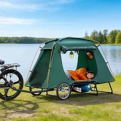 Jagahaha Premium Electric Bike Camper Trailer Tent, Folding Waterproof Bicycle Camper with 16 Off-Road Wheels, PU3000mm, 2-Min Setup, Elevated Sleeping with Mosquito Net for E-Bike Camping