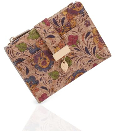 Pomelo Best Women's RFID Wallet - Vegan Leather Bi-fold Small Ladies Purse with Zipper Coin Pocket & ID Window - Leaf Charm Compact Wallet for Women (Floralsplendour)