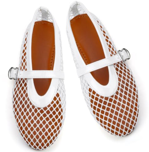 DiULi Mesh balettskor för kvinnor fisknät ballerina spänne rem bred bredd | Moderiktig bekväm rund tå sexig Mary Jane-platta damer vardag kontor daglig sommarklänning platta skor slip-on loafers
