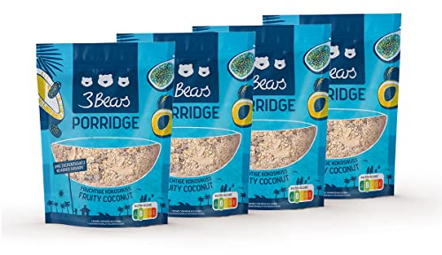 3Bears Porridge - Fruchtige Kokos I 4x400g veganes Porridge mit Vollkorn-Haferflocken I Mit rein natürlicher Süße und ohne Zusatzstoffe I auch als Oatmeal, Frühstücksbrei oder Overnight Oats