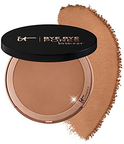 IT Cosmetics Bye Bye Pores Anti-Aging Bronzer, Diffuses Look of Pores + Fine Lines, Sun-Kissed Glow Face Makeup Powder, Oil-Free, Talc-Free, With Hyaluronic Acid – Universal Shade, 0.3 oz