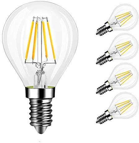 MaoTopCom 4W G45 Dimmable Candelabra LED Bulb, 2700K Warm White 400LM, E14 Base Lamp, G45 Clear Glass Globe Bulb, 40W Incandescent Replacement, AC110V, Pack of 4