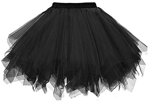 Ksnnrsng Damen Tutu Rock der 1950er Jahre Retro kurzen Tüllrock Rock Ballett Bubble Tutu (Schwarz, M)