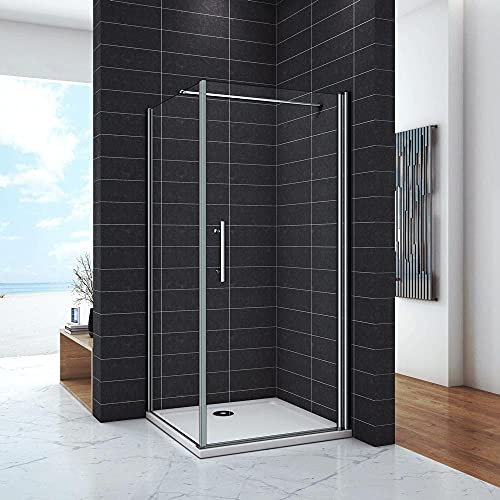 Mato Box Doccia Angolare Alto 187cm Porta Battente Fissa Parete Laterale 70x90 cm Vetro 6mm Temperato Anticalcare con Barra Stabilizzatrice Orizzontale da 90 cm
