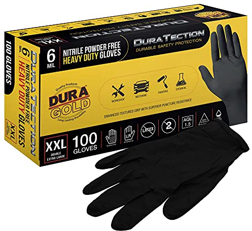Dura-Gold HD Black Nitrile Disposable Gloves, Box of 100, Size XX-Large, 6 Mil - Latex Free, Powder Free, Textured Grip, Food Safe