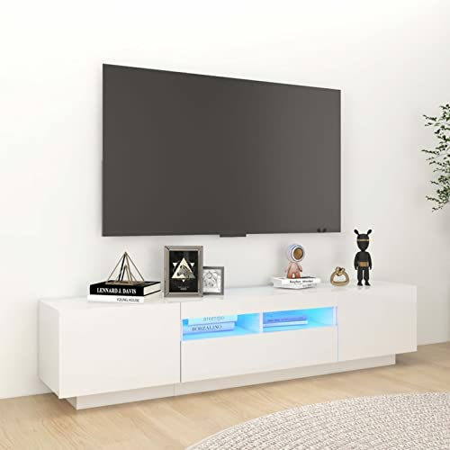 Gecheer TV Schrank mit LED Beleuchtung Lowboard Fernsehschrank Fernsehtisch HiFi-Schrank TV Möbel Spanplatte Hochglanz-Weiß 180x35x40 cm