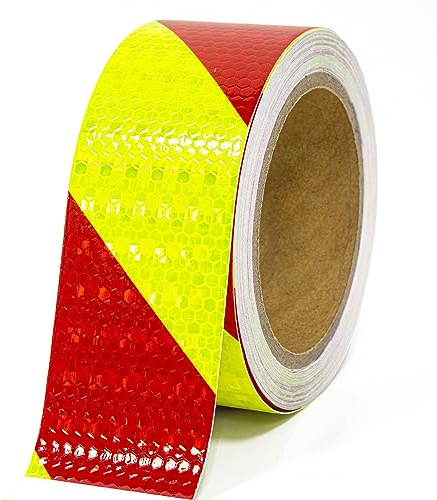 XFXIA Ruban adhésif réfléchissant Rouge/Jaune 10 m x 5 cm Étanche Ruban réfléchissant Autocollant Ruban de signalisation Ruban de sécurité - Ruban d'avertissement visible pour véhicules, voitures
