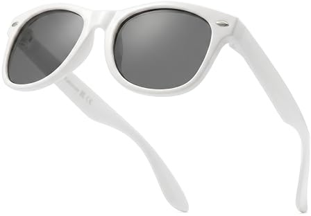 Komonee Kids Flexible Sunglasses Polarized White Silicone Drifter Classic Style Retro Sun Shades Eye Glasses UV400 Unisex For Boys and Girls Age 3-10