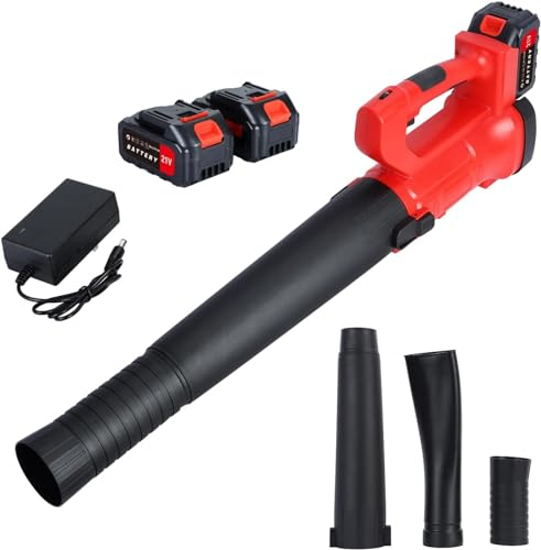 Akku-Laubbläser 240 km/h, 320CFM Leaf Blower, 21V Akku Gebläse, Elektrischer Laubbläser 20000RPM, mit 2 * 4000 mAh Akku und Ladegerät, 6-Gang Geschwindigkeit