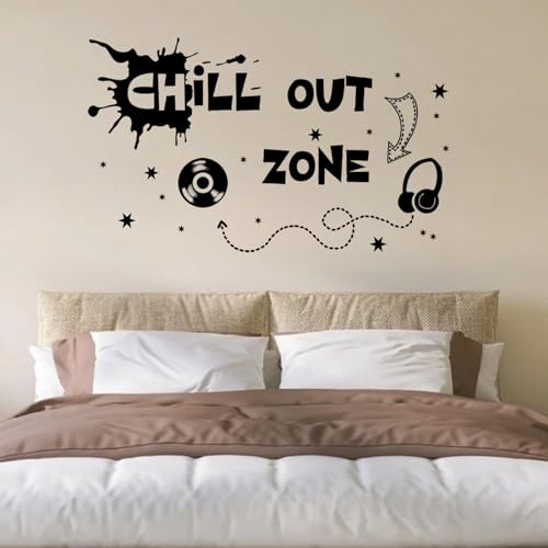 AINIUNIU Wandtattoo Jugendzimmer Spruch CHILL OUT ZONE, Schwarz 70 cm x 50 cm, Wand Aufkleber Jugendliche Zimmer Deko, Schlafzimmer Wohnzimmer Wanddekoration