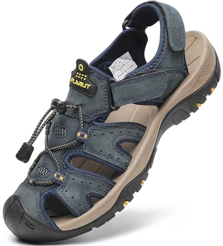 FLARUT Sandali Estivi Uomo Esterni PelleTraspirante Sandali Sportivi Scarpe da Trekking Passeggiata Fisherman Casual Sneakers Antiscivolo(Blu,43)