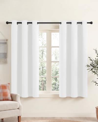 PONY DANCE Short Blackout Eyelet Curtains, Pure White, W34 x L45 Inch | Thermal 45 Inch Drop Curtains for Caravan & Kitchen with Room Darkening, Privacy Protection & Noise Reduction, 2 Panels
