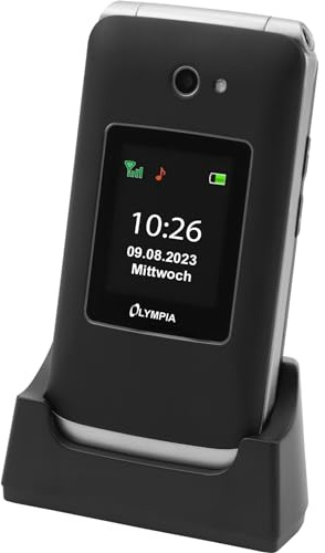 Olympia Vitus 4G Seniorenhandy | Klappbar mit Großtasten | Hörgerätekompatibel | Handy für Senioren | Notruftaste & SOS-Funktion | Farbdisplay | Kamera | Taschenlampe | Langlebiger Akku | Schwarz