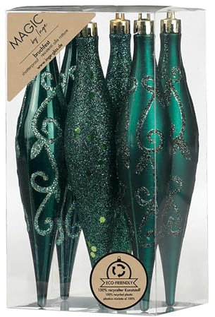 Inge-glas Christbaumschmuck Eiszapfen 15cm Kunststoff 6er Set - bruchsicher & mit Glitzer Muster - Christbaumkugeln für Weihnachtsbaum - Weihnachtsbaumkugeln & Weihnachtsbaumschmuck - Noble Green