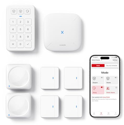 X-Sense Sistema di Allarme WiFi con App per Casa e Appartamento, Sistema di Allarme Smart con Sensore per Porta e Finestra, Sensore di Movimento, Tastiera con Tasto Panico, Incluso Stazione Base, AS12
