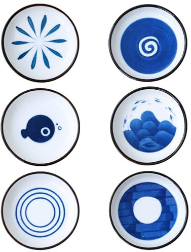 Wisebom Cuencos de Cerámica para Salsas, 6Pcs Platos Pequeños de cerámica, Cuencos de Salsa de Soja para Sushi, Cuencos de Tapas Platos para Aperitivos para Salsas Sushi Postre (Japonés)