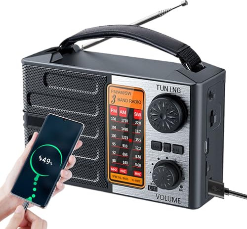 Acunny Radio Météo,Radio de Survie | Lampe Torche avec Alertes Météo Récepteur AM/FM/Ondes Courtes Charge Solaire/USB-C pour Urgences Tempêtes Tornades Pannes Électricité Survie Extérieur