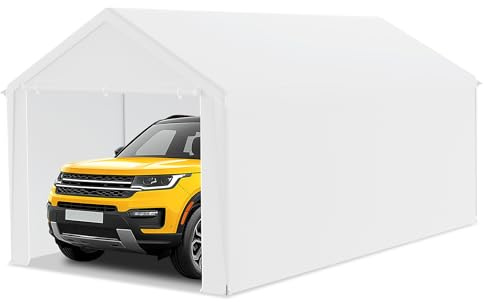 LZQ garagetält 3 x 6 m – carport tältgarage, lagertält och piltält med PE presenning – takförstärkning, avtagbara sidoväggar, golvram – robust skydd för bil, SUV, lastbil (vit)