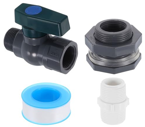 QUARKZMAN 1 Juego Lluvia Barril Grifo Kit, Plástico Lluvia Barril Espita con 1 GHT Mamparo Accesorio, Jardín Manguera Adaptador y Rosca Sellado Cinta para Agua Tanque Acuario, Gris