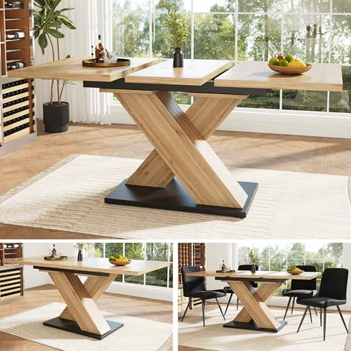 Lumivortex Esstisch Ausziehbar Holz, Küchentisch 119-158,5 × 80 cm, Esszimmertisch Ausziehbar für 2-8 Personen, Kreuzbein-Design, Ausziehtisch Esszimmer (B-Quadrat, Holz A)