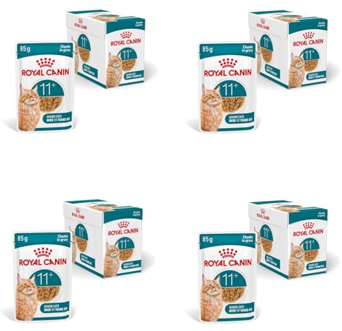 ROYAL CANIN AGEING 11+ Sauce | Pack de 4 | 4 x 12 x 85 g | Nourriture Humide pour Chats Seniors à partir de 11 Ans | Formule avec Le Complexe HealthyAge7™ | Morceaux en Sauce