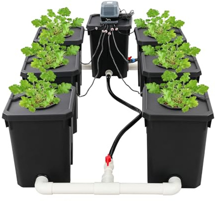 DWC Hydroponic System, Hydroponic Bucket Set (6 Planting Buckets+1 Storage Bucket), 7.13Gallon Water Culture Growing Bucket with Air Pump & Top Drip Kit, for Indoor/Outdoor