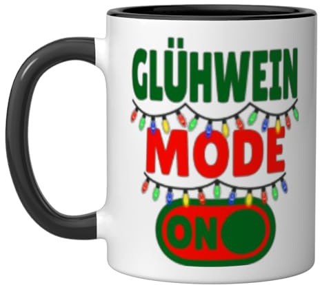 Glühwein Mode ON - German Mulled Wine Funny Christmas Ceramic Mug, Black/White, 11oz
