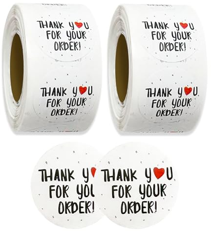 2 rullar med 1 000 ark, 1 tum diameter, personliga klistermärken, tack klistermärken, perfekt för presentförpackningar, kort och paket, självhäftande, tryckt med THANK YOU FOR YOUR ORDER.