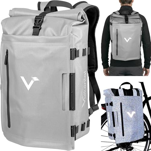 Valkental - TrailX 2in1 Fahrradtasche & Rucksack [28L WASSERDICHT] robuste reflektierende Gepäckträgertasche mit festem Sitz & hohem gepolstertem inkl. Laptopfach - Radtasche für E-Bike