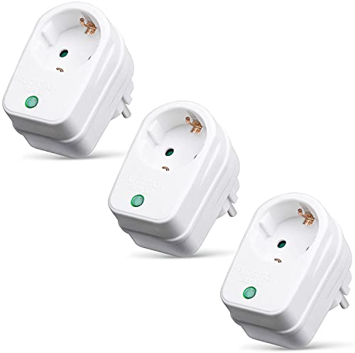 3X adaptateur de prise de courant avec protection contre les surtensions | 230 V | protection contre la foudre adaptateur de prise de courant | 3500 W | avec sécurité enfants | 3 pièces