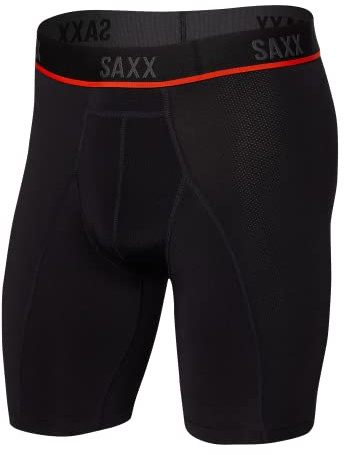 SAXX Men's Underwear - KINETIC Light-Compression Mesh Long Leg with Built-in Pouch Support –Blackout, X-Large